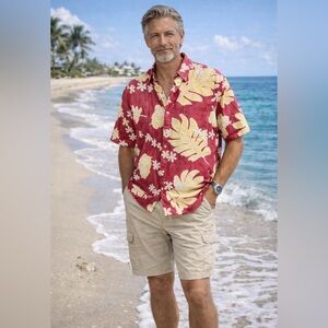 Reyn Spooner Commemorative Classic Red Shirt Yellow Flower XL Pullover Hawaiian